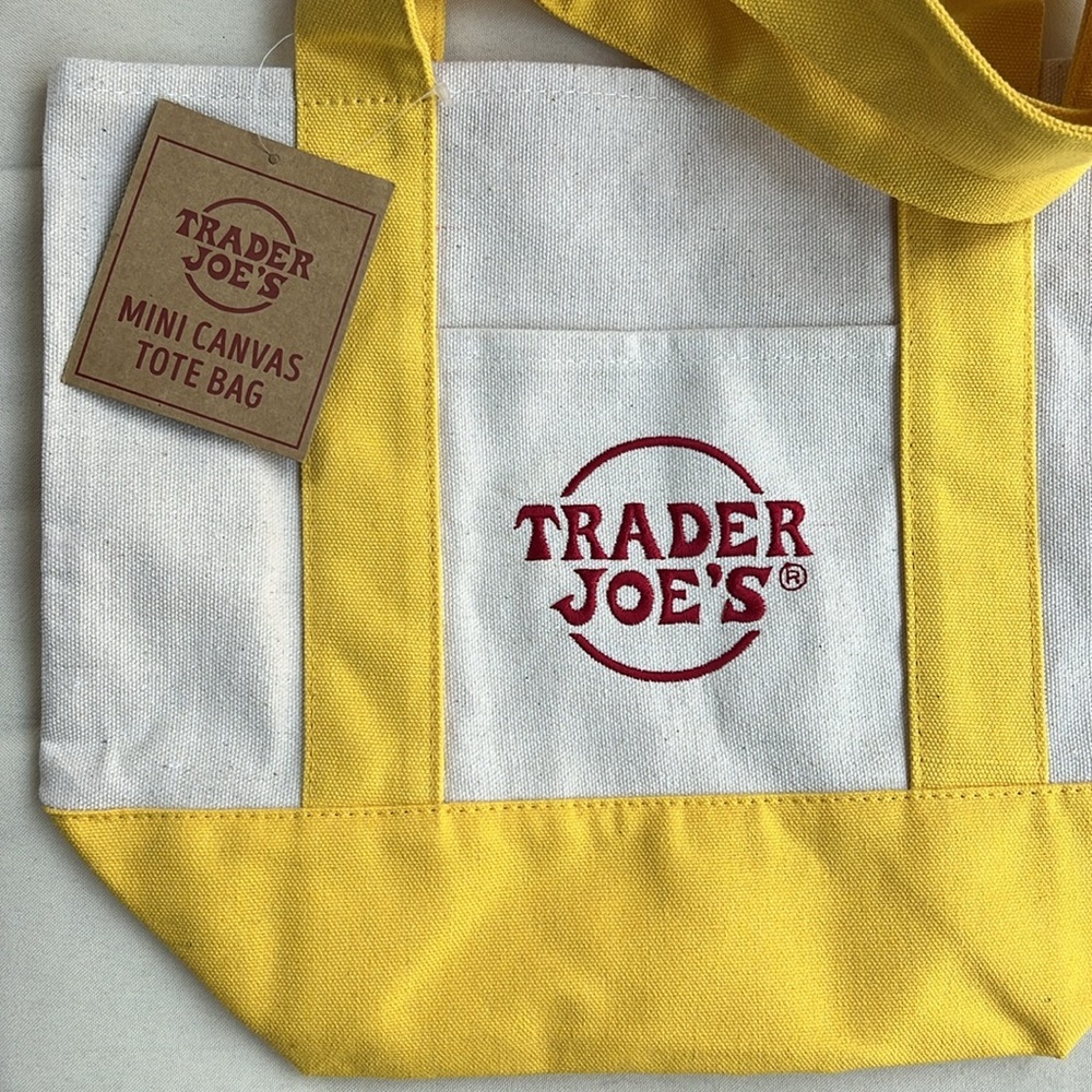 NWT Trader Joe’s Mini Canvas Tote Bag - Limited Edition Yellow & Cream - Picture 3 of 5